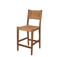 a wooden chair with woven seat and back