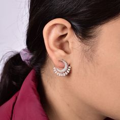 Crescent Moon Diamond Hoop Earring, 18K Rose Gold Celestial Hoops, Half Moon Stud Earring, Cluster Earring, Wedding Earring, Bridesmaid Gift by spectrumjewelsindia on Etsy Earring Cluster, Diamond Sketch, Diamond Earrings Indian, Diamond Wrap Ring, Cluster Earring, Bridal Anklet, Moon Stud Earrings, Diamond Tops, Diamond Jewelry Earrings