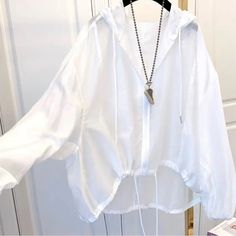 White Light Jacket Summer Outerwear, Sunscreen Clothing, Sheer Jacket, Clothes Black, Women Jackets, Jackets Women, Vintage Swimsuits, Collared Coat, Hooded Tops