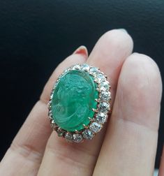 Exeptional, Exclusive, One Of A Kiind, Victorian 14k Gold, Approximately 3ct of Old Mine Cut Diamonds SI2-I1 range, Colombian Emerald Cameo Ring. Some Pics ENLARGED to see details. all sales are final no return. Extreamly RARE.. Perfect Condition. Luxury Oval Emerald Ring Collectible, Luxury Round Emerald Collectible Ring, Luxury Round Emerald Ring, Luxury Round Emerald Ring For Collectors, Luxury Collectible Round Emerald Ring, Luxury Collectible Emerald Ring, Elegant Oval Cabochon Emerald Collectible Ring, Luxury Cameo Ring Jewelry, Luxury Cameo Ring As Gift