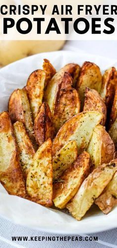 crispy air fryer potatoes in a white bowl