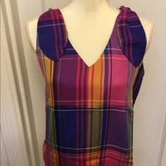 Ann Taylor Plaid Tie Shoulder Size S Nwt. Preppy Pink Summer Tops, Preppy Multicolor Tops For Spring, Burgundy Shorts, Black Lace Shorts, Black Floral Blouse, Navy Blouse, Petite Blouses, Cream Blouse, Lace Short Sleeve Top