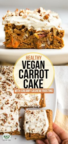 healthy vegan carrot cake with creamy cashew frosting is the perfect treat for breakfast