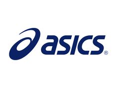 the asics logo is shown on a white background with blue letters and an oval