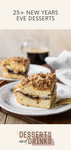 A slice of coffee cake on a white plate.