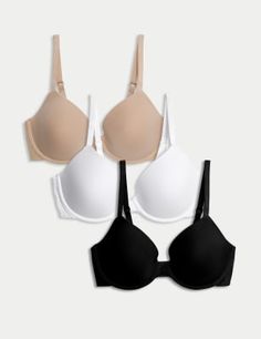 These cotton-rich padded t-shirt bras will give a smooth look under clothes. Plunge style that enhances your natural figure. Underwiring provides extra support. We only ever use responsibly sourced cotton for our clothes. Bra Hooks, Cotton Bras, Padded Bras, T Shirt Bra, Heritage Brands, Fashion Essentials, Modest Outfits, Marks And Spencer, Free Clothes