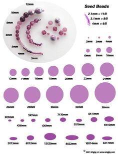 the instructions for making seed beads are shown in purple and white, with different sizes