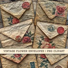 vintage envelopes with flowers and stamps on them