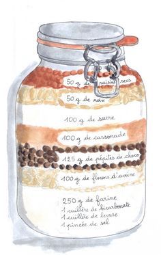 a drawing of a jar filled with food