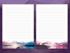 two blank papers with watercolor paint on them, one is purple and the other is blue