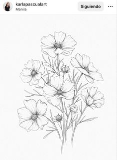 a drawing of some flowers on a white paper