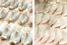 two pictures side by side one has wontons and the other has wontons