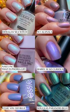 A guide to gorgeous drugstore duochrome blue nail polish colors with swatches from Essie You Do Blue to Nails Inc, Barry M and Douglas nail polishes! - - - spring nail polish colors - winter nail polish colors - essie blue nail polish - nails inc nail polish swatches - barry m nail polish swatches - essie nail polish swatches - light blue nail polish swatches drugstore - duochrome nail polish swatches Light Blue Nail Designs, Spring Nail Polish Colors