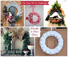 christmas wreaths and decorations are featured in this collage