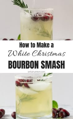 a white christmas bourbon smash with cranberries and rosemary