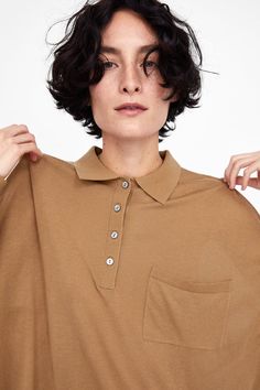 Image 5 of OVERSIZED POLO SHIRT from Zara Heather Kemesky, Polo Oversize, Oversized Polo Shirt, Knit Vest Top, Oversized Polo, How To Curl Short Hair, Hair Catalog, Hair Tattoos, Shot Hair Styles