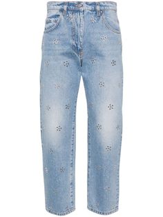 MSGM crystal-embellished mid-rise Cropped Jeans - Farfetch Jeans Cropped, Versace Outfit, Yoko London, Embellished Jeans, City Dress, Summer Beach Wear, Coat Dress, Cropped Jeans, Jacket Tops