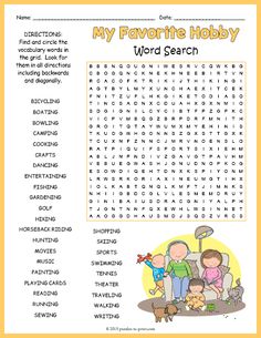 the word search for my favorite hobby is shown in this printable activity sheet