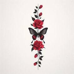 a tattoo design with roses and butterflies on it