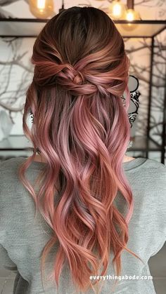 Rose Gold Auburn Hair, Dirty Blonde And Pink Hair, Brown Hair With Rose Gold, Brown To Pink Balayage, Dusty Rose Hair, Rose Gold Hair Ombre, Jayne Matthews, Pink Balayage, Good Haircut