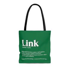 The Links Incorporated Gifts, Green Bag With Letter Print For Gift, Green Letter Print Bags As Gifts, Links Incorporated, Welcome Bag, Welcome Bags, Welcome Gifts, Trendy Tote, Black Cotton