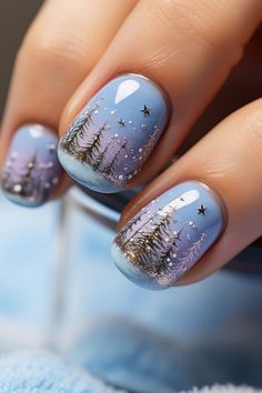 Frozen Nail Art, Tree Nails, Winter Nail Art, Winter Nail Designs, Fall Nail Art, Festival Nails, Xmas Nails