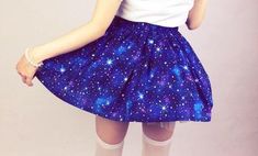 Crew Neck Gaxaly Star College Department Skirts Galaxy Skirt, Space Fashion, Blue Stars, Cute Skirts, Harajuku Fashion, Starry Sky, Kawaii Fashion, Japanese Fashion, Skirt Outfits