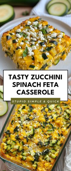 Image for Tasty Zucchini Spinach Feta Casserole Cassarole Meals Vegetarian, Dinner Recipes With Feta Cheese, Healthy Vegetarian Casserole Recipes, Zucchini Lunch Ideas, Vegetables Casserole Recipes, Dinner Ideas With Zucchini, Veggie Forward Meals, Vegetable Meal Prep, Veggie Packed Meals