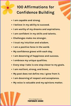 an orange and pink poster with words on it that say,'100 affirmationss for