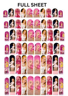 Sheet of Pink Ice Spice water slide nail designs! These come in size medium, long and XXL.   Each size will come with 20 decals. If you purchase the full sheet it will come with 60 decals in all 3 sizes.  Instructions will be included as well as 1 sheet of decals shown in photo.  These decals come on transparent or white paper. If you get the transparent paper you need to use a white base color. If you get the white the design will show up on any color.  Dip decal in water for about 5-10 seconds, lightly dab decal on paper towel to get off access water and then slide decal off paper onto nails THESE DO NOT COME WITH NAILS! Nail sets shown are examples of designs done using the nail decals! Check out my shop for more decals and nails! Nail Water Decals, Water Nails, Ice Spice, Nail Sets, Ice And Spice, Transparent Paper, Water Slide, Water Design, Nail Drill