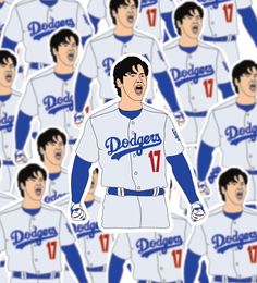 the dodgers baseball team is depicted in this cartoon style photo, and it looks like they are