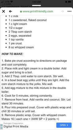 an iphone screen showing the instructions for how to make whipped cream