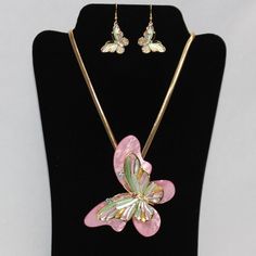 This Set Is So Very Awesome And Is A Fantastic Statement Piece. You Will Love All The Compliments You Will Get With This Necklace And Earrings. The Butterfly Is 4" Across At The Top Of The Wings And The Earrings Are Approximately 1" Square. Necklace Is 16" In Length. New And Has Not Been Worn. Pink Jewelry Sets For Valentine's Day, Pink Jewelry Sets For Valentine's Day Party, Pink Jewelry Sets For Mother's Day, Pink Necklaces With Matching Earrings For Party, Pink Costume Jewelry Earrings For Gift, Pink Costume Jewelry Gift, Pink Costume Jewelry As A Gift, Pink Costume Jewelry For Gifts, Pink Pendant Earrings As Gift