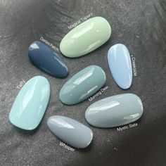 Multi Coloured Blue Nails, Turquoise Shellac Nails, Spring Nails 1 Color, Blue Green Manicure, Light Mint Blue Nails, Muted Teal Nails, Light Blue Nail Polish Colors, Creamy Blue Nails, Nail Colors For Blue Dress