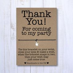 a brown card with the words thank you for coming to my party and a star on it