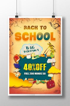 back to school poster with the words 40 % off