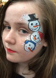 Snowmen Christmas face design Painting Balloons, Bodysuit Tattoos, Tattoos Henna, Kids Face Paint, Simple Face