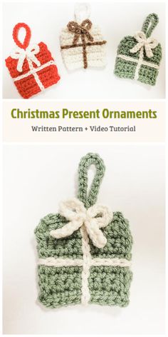 crochet christmas present ornament free pattern and video instructions to make it