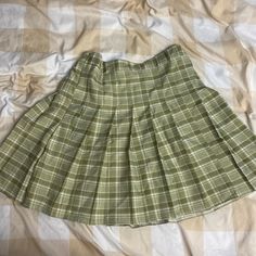 Never Worn. Has Some Loose Threads Though Mint Plaid Skirt, Green Plaid School Skirt, Green Square Skirt, Cottage Core Plad Skirt, Casual Plaid Cotton Mini Skirt, Casual Fitted Plaid Skort, Casual Plaid Skirted Skort, Casual Plaid Pleated Skort, Green Tennis Skirt With Pockets For Summer