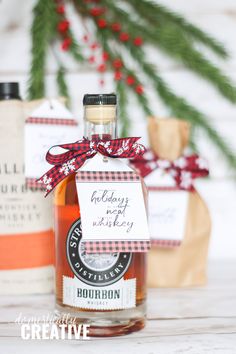 a bottle of bourbon sitting on top of a table