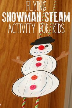 paper plate snowman craft for kids to make with straws and string on the door