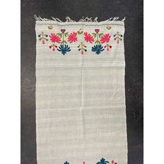 Vintage late 19th century (circa 1898) Greek textile with natural dyes, striking colors, gold details and a modern hand-stitched nature motif. Made in Thrace (Thraki) just before the turn of the century.  Measures approximately 1’5” x 2‘8” (fringe measured separately—approximately 1” on each side). Folk Style Handloom Dupatta With Multicolor Embroidery, Vintage Embroidered Dupatta For Traditional Ceremonies, Folk Style Multicolor Embroidered Fabric For Traditional Ceremonies, Traditional Ceremonial Embroidered Fabric With Floral Detail, Traditional Ceremonial Embroidered Fabric With Floral Embroidery, Bohemian Handloom Embroidered Fabric With Multicolor Embroidery, Ceremonial Folk Style Embroidered Dupatta, Ceremonial Embroidered Fabric With Traditional Motifs, Bohemian Handloom Embroidered Fabric