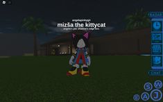 an animated cat standing in front of a building with the caption mizza the kittycat