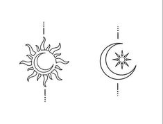 the sun and moon are drawn in different ways, each with their own line art