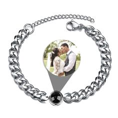 Capture the memories that mean the most to you with our custom Cuban Bracelets, specially designed with your provided photo. We create a high-quality photo projection image and skillfully embedded within optical glass and set into the center of the circle charm forever and will never fade. To revel the image, hold the charm against a backlight source, allowing the details to shine through, or utilize your cell phone flashlight to project the image onto any surface. We prioritize the care of ever Projection Bracelets, Bracelets For Him, Memory Bracelet, Memorial Bracelet, Photo Memories, Bracelet For Men, Cuban Link Chain, The Circle, Cuban Link