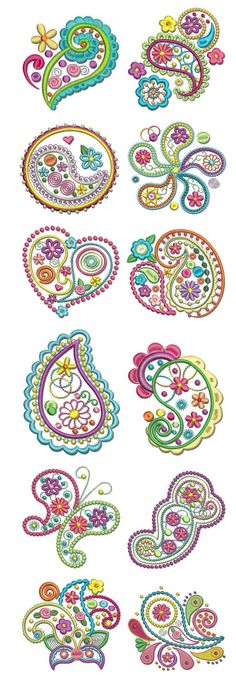 an assortment of colorful paisley designs