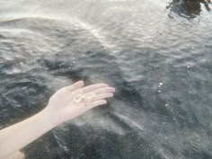 a hand reaching for something in the water