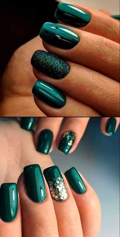 Emerald Nails, Dark Green Nails, Green Nail Designs, Christmas Gel Nails, Dipped Nails, Xmas Nails, Chic Nails, Green Nails