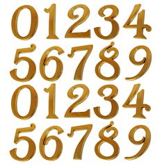 gold numbers and numerals are arranged in rows