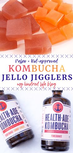 two bottles of kombucha jello jiggers next to each other